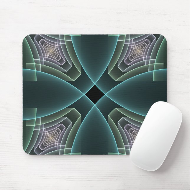 Mousepad Arte Gráfica Geométrica Fractal Azul Moderno (Com mouse)