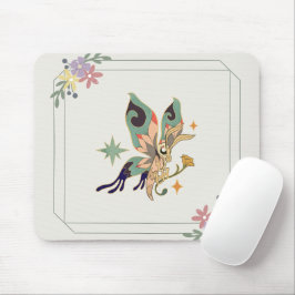Mousepad Arte Gráfica, Ilustração Beige Borboleta Fada