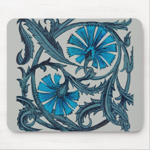 Mousepad arte gráfico de design de flor antiga azul vintage