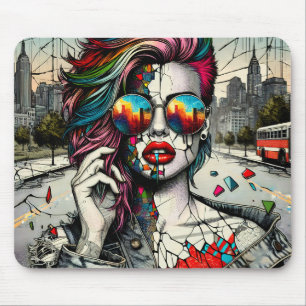 Mousepad Arte Grunge Mulher Abstrata Fragmentada