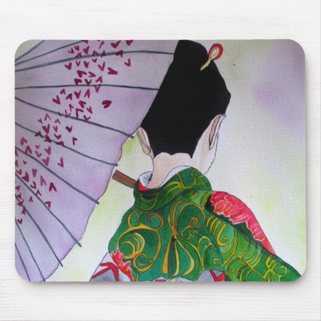 Mousepad Arte japonesa da gueixa com quimono e guarda-chuva (Frente)