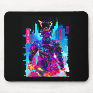 Mousepad Arte japonesa de samurai neon cyberpunk