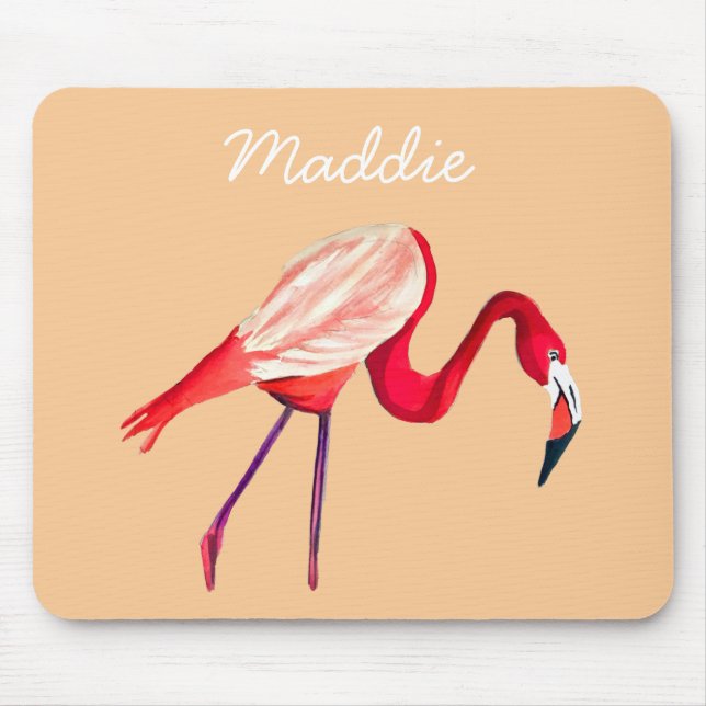Mousepad Arte laranja flamingo aquarela (Frente)