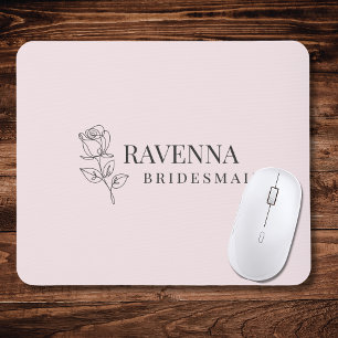 Mousepad Arte Linear de Rosa Cor-de-Rosa Luxuosa com Nome P