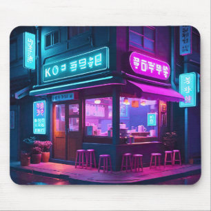 Mousepad Arte LoFi do Café Neon Coreano
