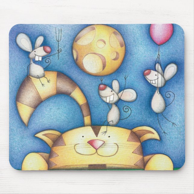 Mousepad Arte Lunática Adorável de Gato e Rato (Frente)