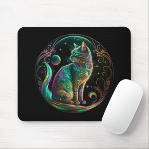Mousepad Arte Moderna de Gato Psicodélico Elegante