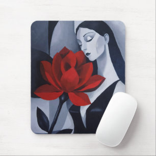 Mousepad Arte Moderna Mulher com Rosa Vermelha