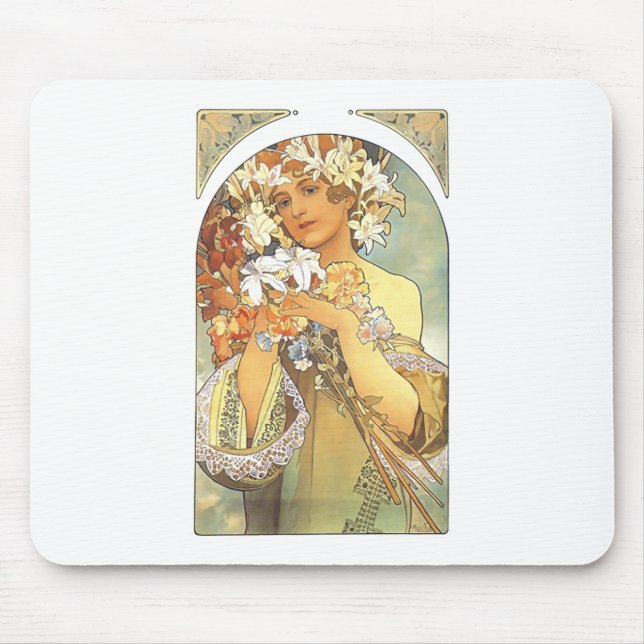 Mousepad Arte Nouveau - Alphonse Mucha "flor " (Frente)