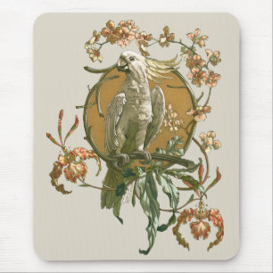 Mousepad Arte Nouveau do vintage, pássaro do Cockatoo,