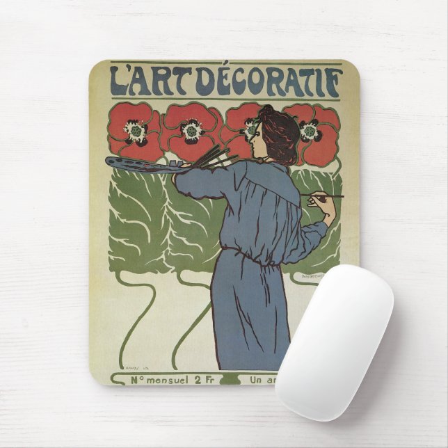 Mousepad Arte Nova Antiga, Artista Pintando Flores de Papou (Com mouse)