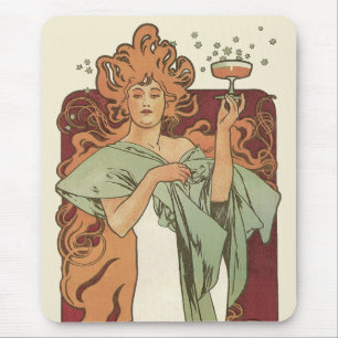 Mousepad Arte Nova Antiga, Champanhe por Alphonse Mucha