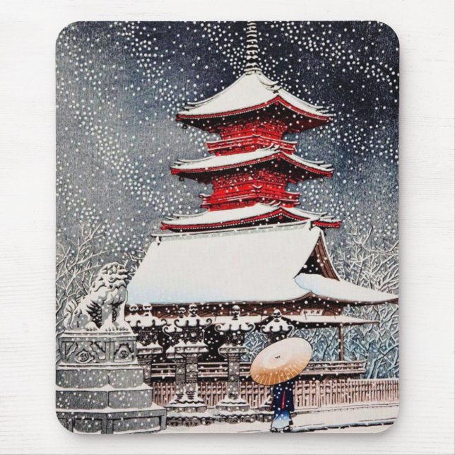 Mousepad Arte oriental legal do cenário do inverno de (Frente)