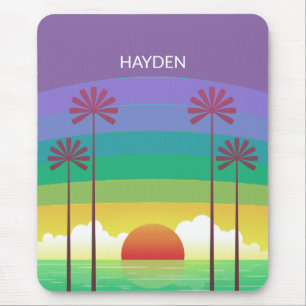 Mousepad Arte Personalizada de Palmeiras Pôr do Sol Roxo Re