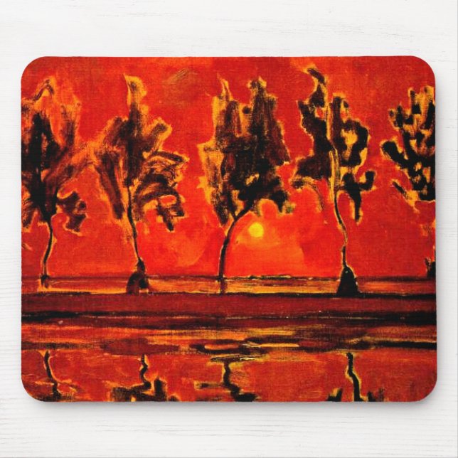 Mousepad Arte Piet Mondrian, Árvores do Geine em Moonrise (Frente)