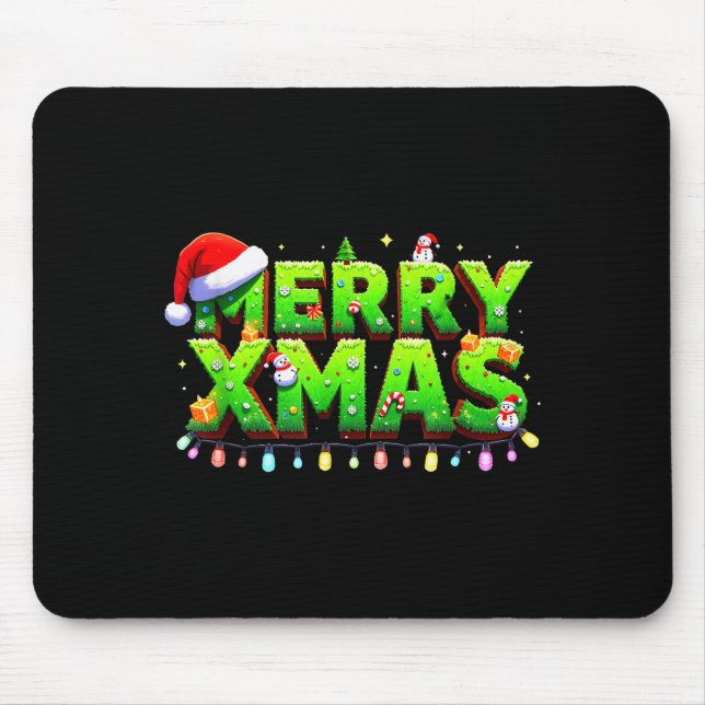 Mousepad Arte Pixel de Creeper Alegre de Natal, Fun, Gamer (Frente)