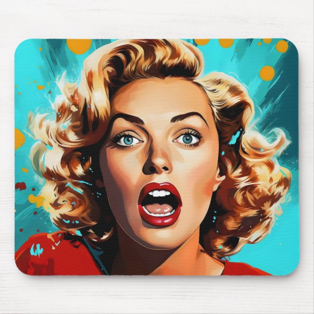 Mousepad Arte Pop loira surpreendida (Frente)