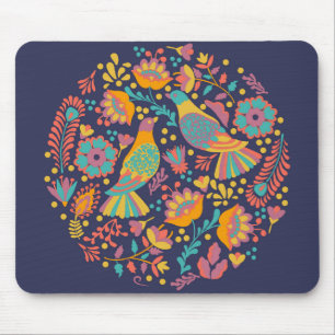 Mousepad Arte Popular Mexicano Colorido Pássaros e Flores A