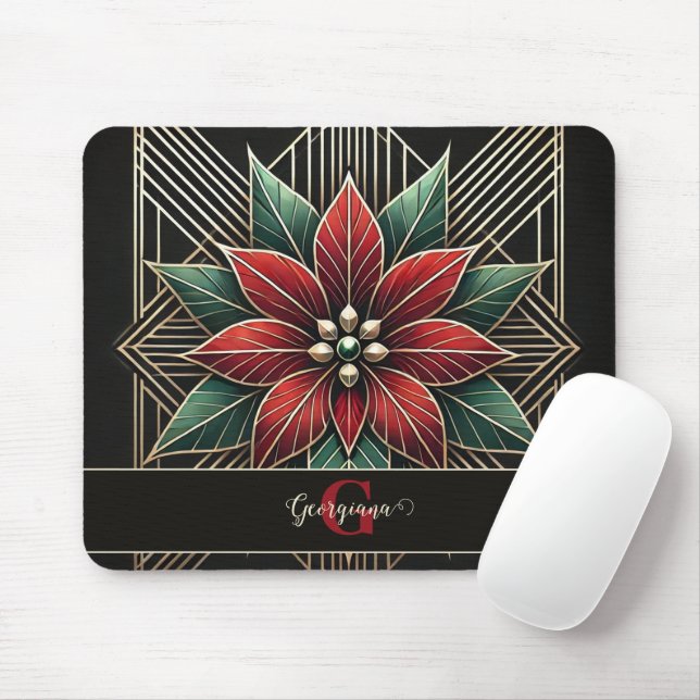 Mousepad Arte Retro Personalizada Deco Poinsettia (Com mouse)