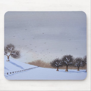 Mousepad arte rural da cena da neve da paisagem do campo