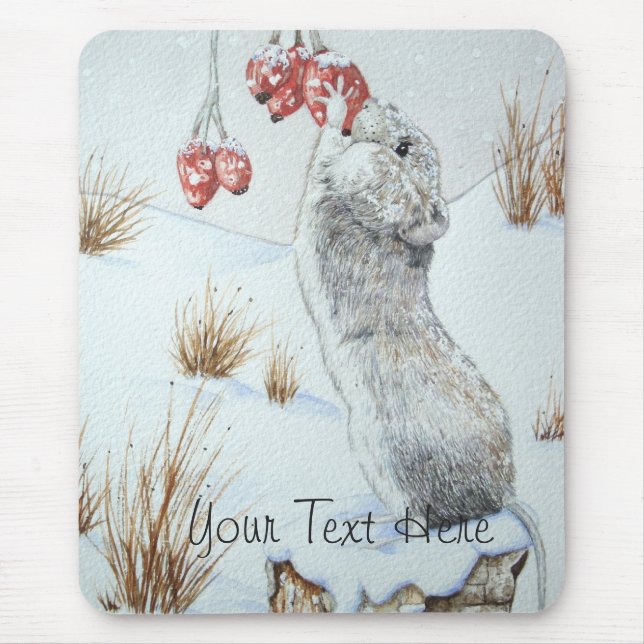 Mousepad Arte selvagem do rato e da neve vermelha (Frente)