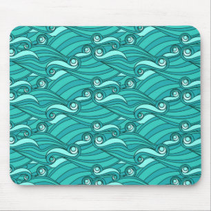 Mousepad Arte surfista de doodle de ondas azuis retrô