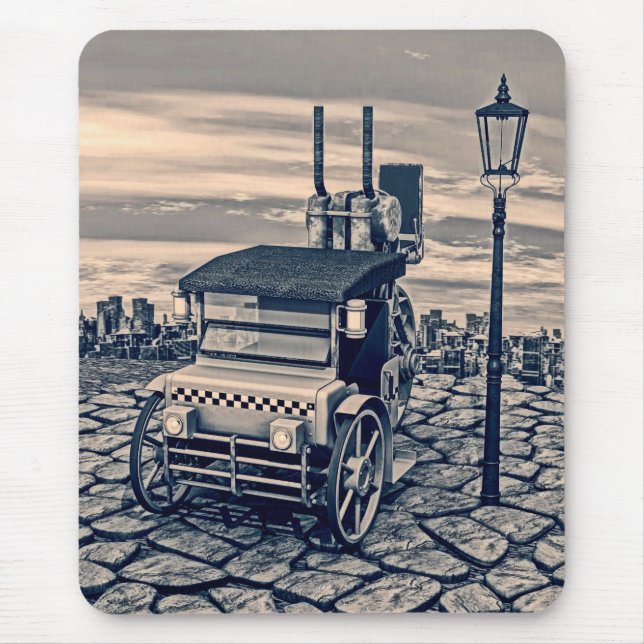 Mousepad Arte Urbana de Táxi Retro Steampunk (Frente)