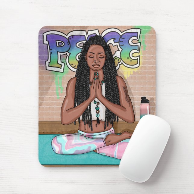 Mousepad Arte Urbana | Mulher Bonito que faz meditação (Com mouse)