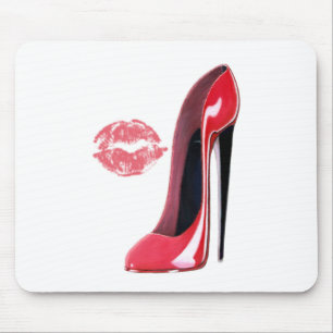 Mousepad Arte vermelha dos calçados e do beijo do estilete
