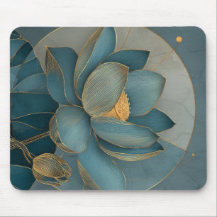 Mousepad Arte Zen Geométrica de Linha Flor de Lótus Dourada