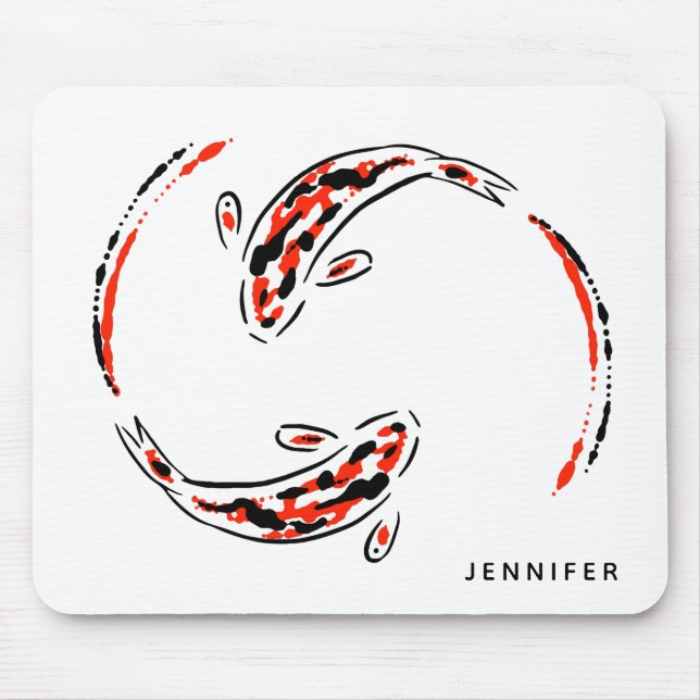 Mousepad Artista de Peixe Koi Negro e Vermelho (Frente)