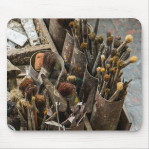 Mousepad Artista Paintbrushes e Pintura em Caso de Madeira
