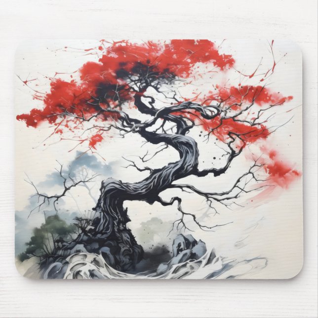 Mousepad Árvore Abstrato Vermelha Preta (Frente)