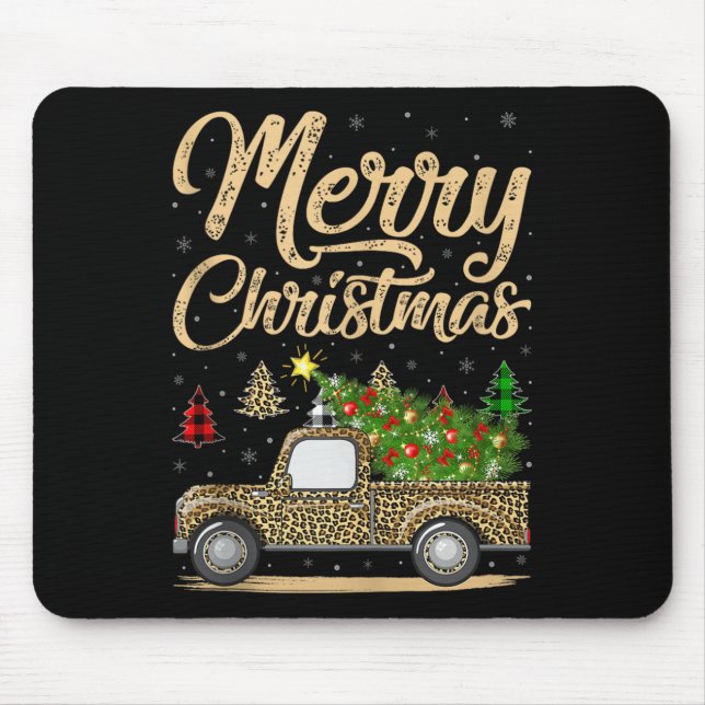 Mousepad Árvore Alegre De Natal Caminhão Leopardo Família P (Frente)