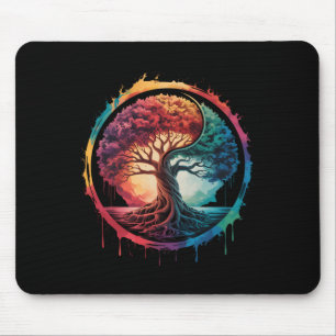Mousepad Árvore Da Vida Colorida Natureza Yin Yang Zen Yoga