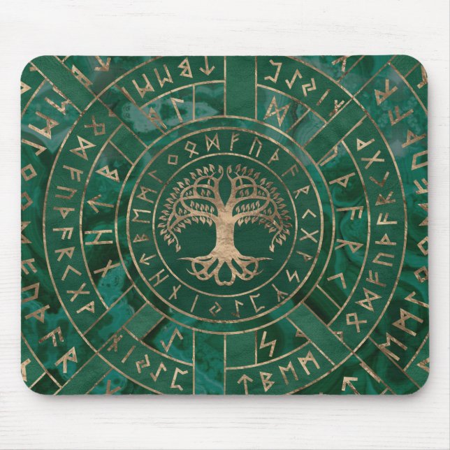 Mousepad Árvore da vida - Yggdrasil e Futhark - Malachite (Frente)