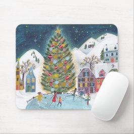 Mousepad Árvore da Vila de Natal Alpino Cena de Inverno do 