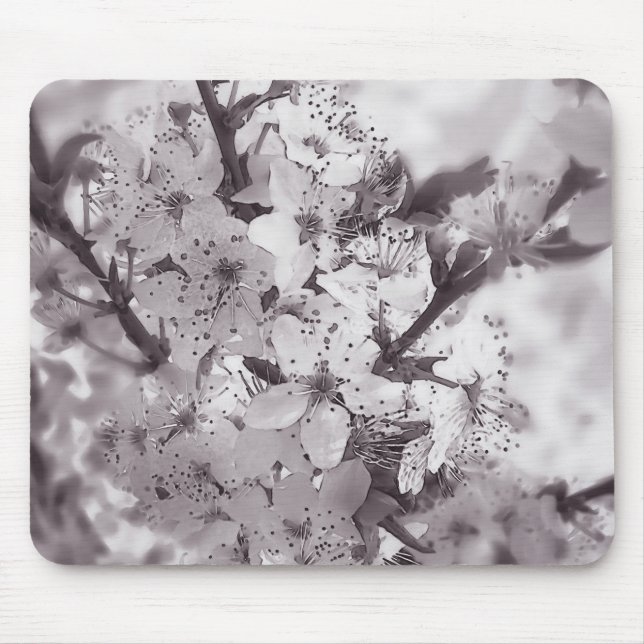 Mousepad Árvore de cereja azeda, preta e branca (Frente)