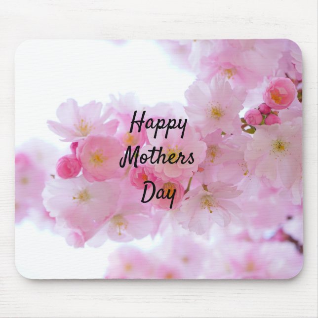 Mousepad Árvore de cereja rosa-feliz dia de as mães (Frente)