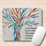 Mousepad Árvore de Cotação Motivacional Inspiracional<br><div class="desc">Este mouse decorativo apresenta uma árvore de mosaico em cores do arco-íris e uma citação inspiradora. Porque nós criamos nosso próprio trabalho de arte você não encontrará essa imagem exata de outros designers. Mosaico original © Michele Davies. Citação original © Michele Davies.</div>