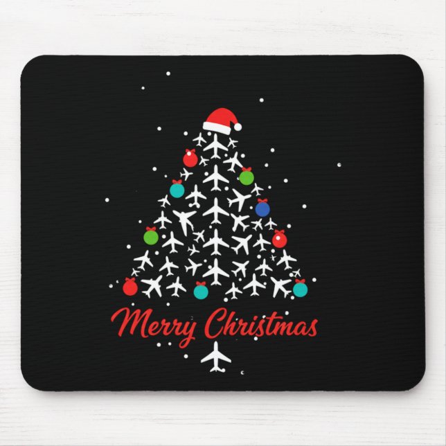 Mousepad Árvore de Natal Avião Feliz Natal Lote Viagem (Frente)