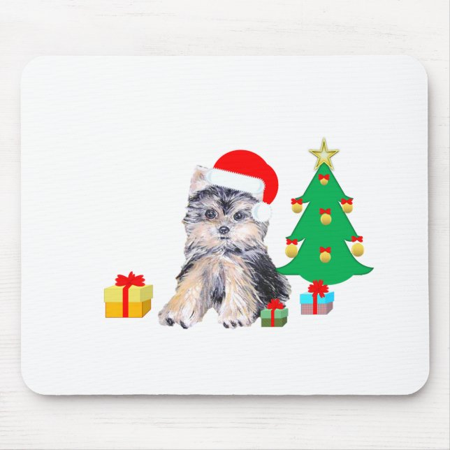 Mousepad Árvore de Natal, cão de cachorrinho Yorkshire e pr (Frente)
