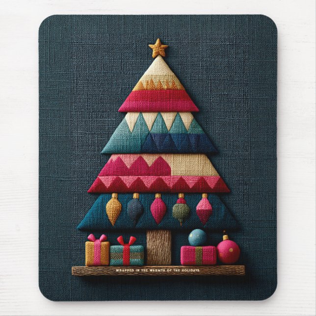 Mousepad Árvore de Natal com Textura de Tecido Acolchoado (Frente)