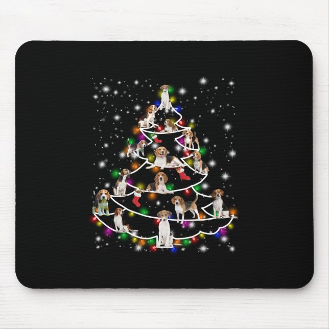 Mousepad Árvore De Natal De Beagle Abrangida Pela Lâmpada (Frente)