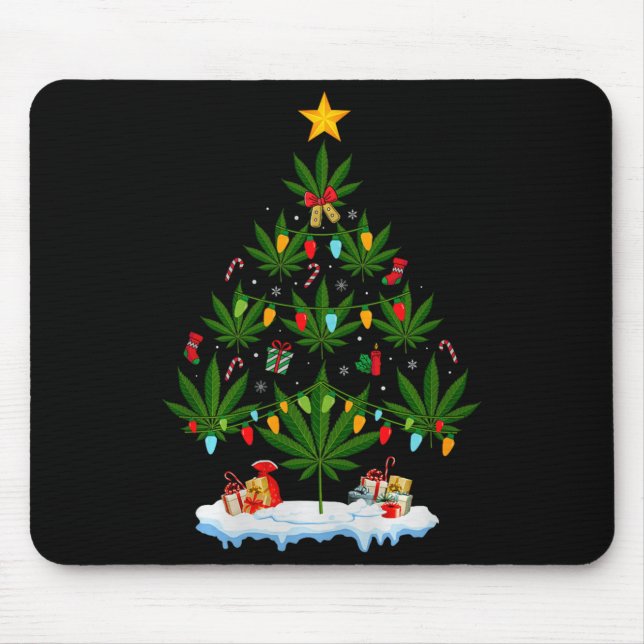 Mousepad Árvore de Natal de Folha Maconha Xmas Premium Tri- (Frente)