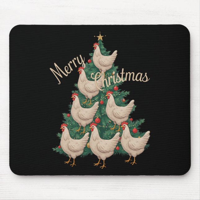 Mousepad Árvore de Natal de Frango Engraçado Frangos Árvore (Frente)