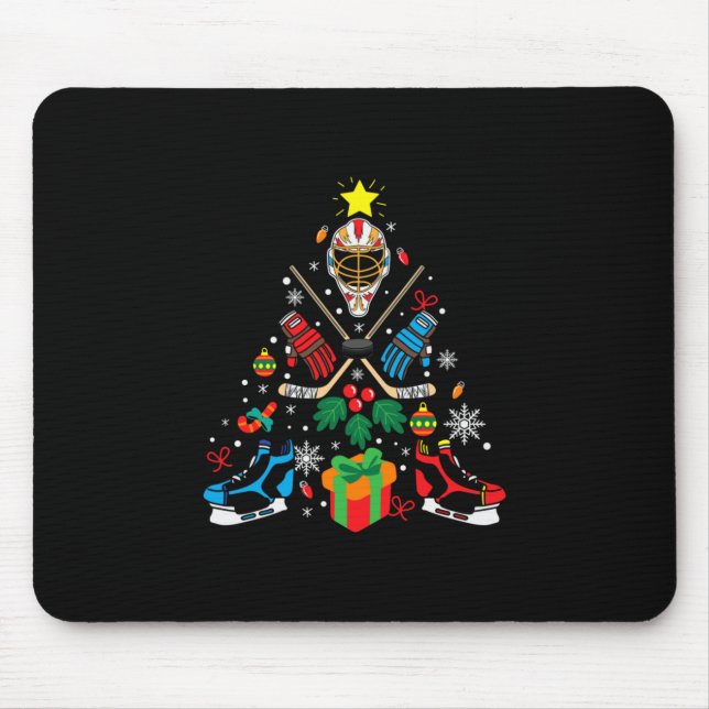 Mousepad Árvore de Natal de Hóquei em Gelo Merry Xmas (Frente)