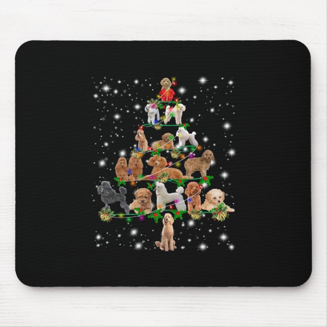 Mousepad Árvore De Natal De Poodle Coberta Pela Lâmpada (Frente)