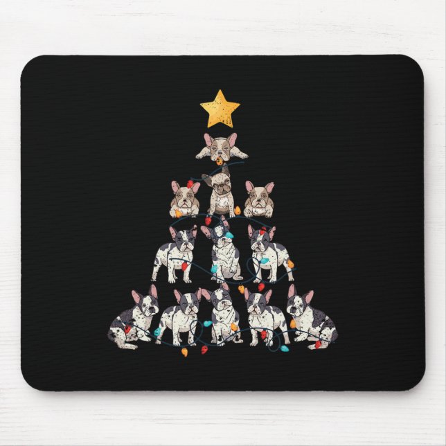 Mousepad Árvore de Natal do Buldogue Frenchie Dog Xmas Pjs  (Frente)