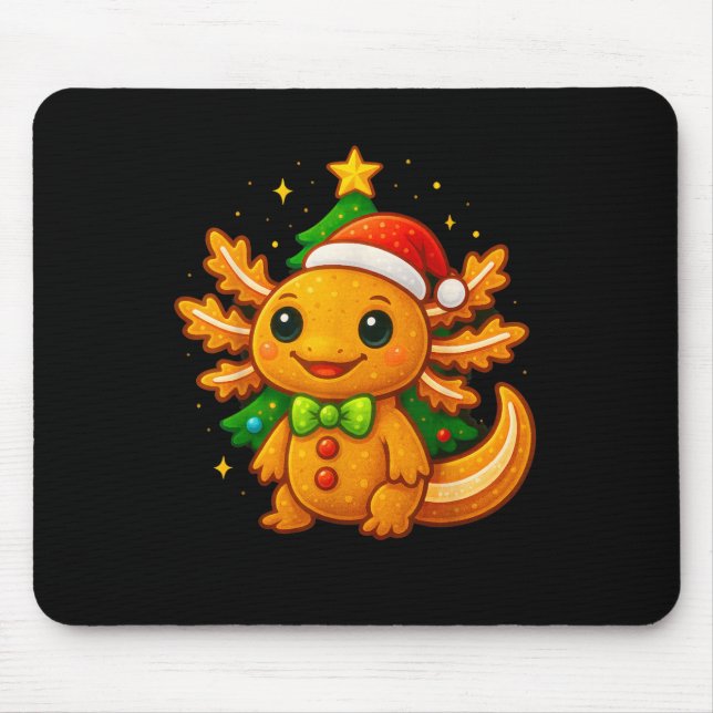 Mousepad Árvore de Natal do Gingercake Man Axolotl Santa Ha (Frente)